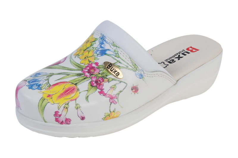 Rúgós egészségügyi cipő MED10 - Fehér virágokkal