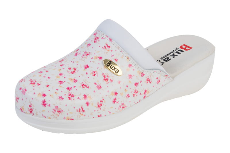 Rúgós egészségügyi cipő MED10 - Fehér apró virágokkal